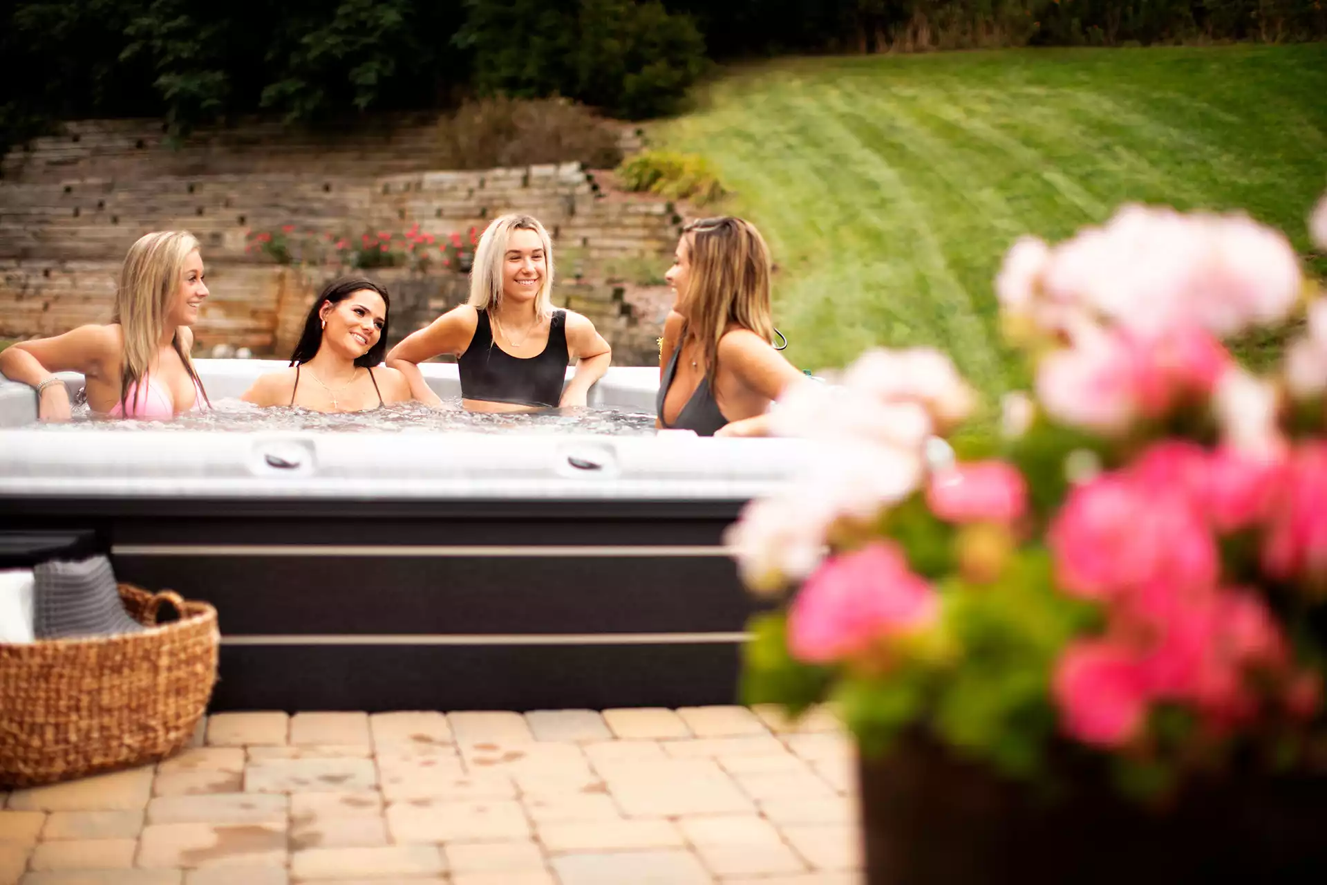 relaxing in the nordic hot tub